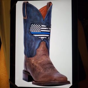 Dan Post Women's Thin Blue Line Leather Boots 8.5 NEW IN BOX Flag Patch Cowboy